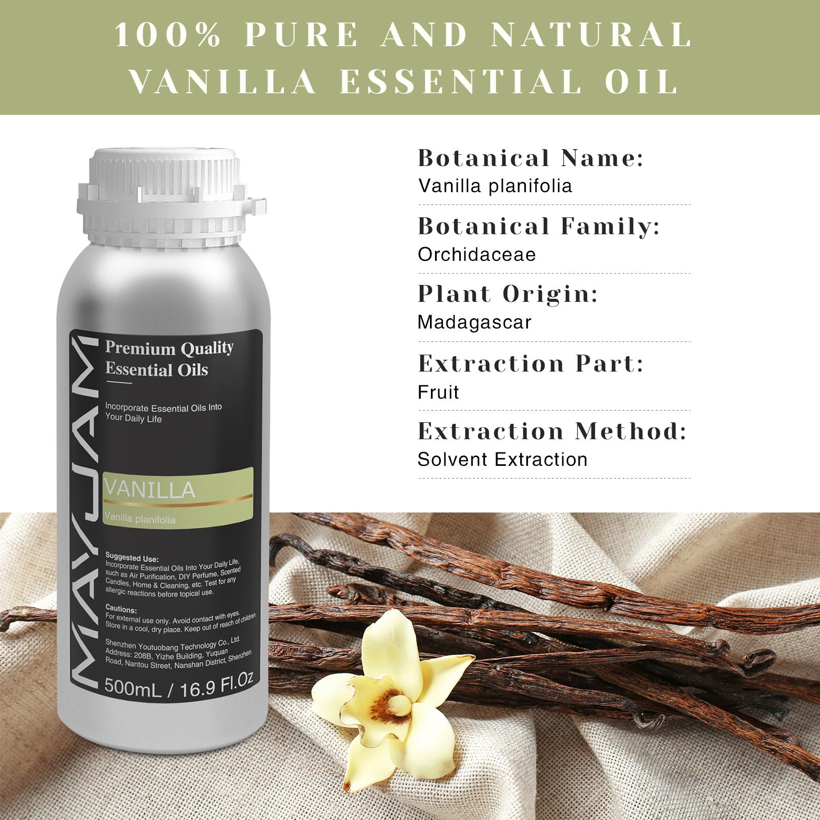 

MAYJAM 500 мл/16,9 жидких унций Чистые натуральные эфирные масла Идеально подходят для ароматерапии, диффузора, ухода за кожей, массажа, дома и уборки, ароматических свечей Vanilla