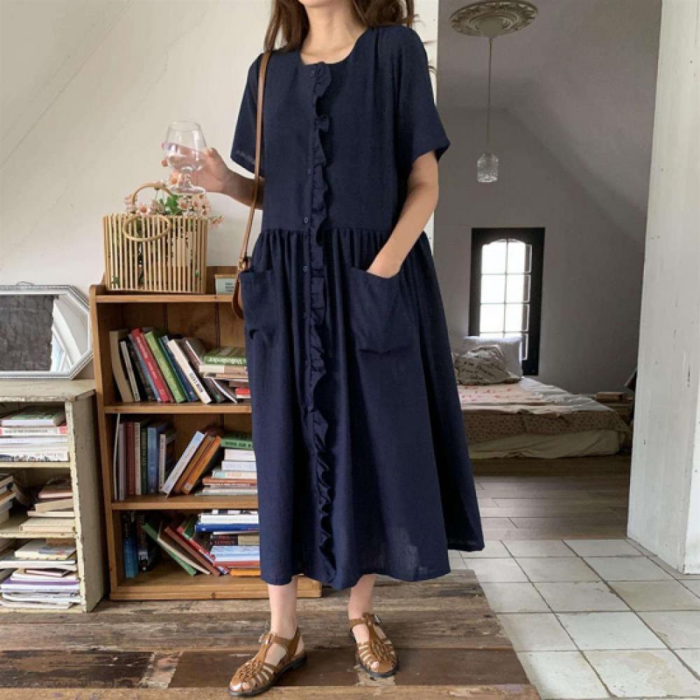 New Arrivals Open Run Women Frill DeTail Oversized Long T shirT Dress