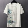 Summer Round Neck 3D Chinese Ink Landscape Print Top Fashionable Casual Short Sleeved Men's T-shirts