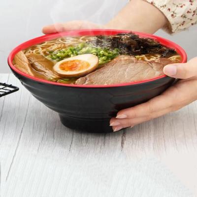 Haushalts-Melamin-Ramen-Schüssel Rot und Schwarz Ring-Streifenmuster Obstsalatschale Hitzebeständig Japanischer Stil Suppenschale Kommerziell