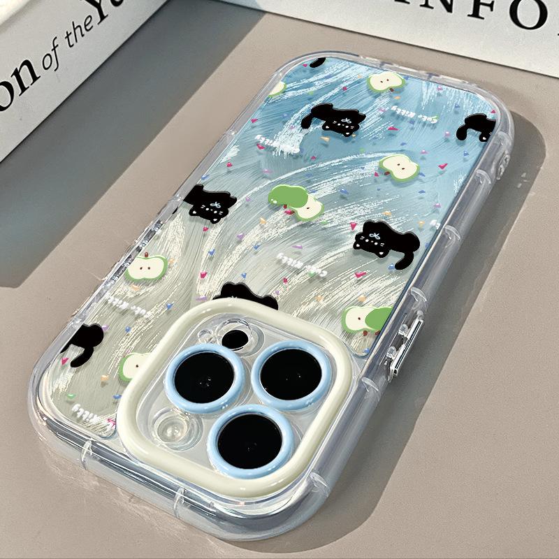 Green for Apple Black Cat for Apple 16 Feather Cream Phone Case for IPhone 15 Promax Cartoon 14/13