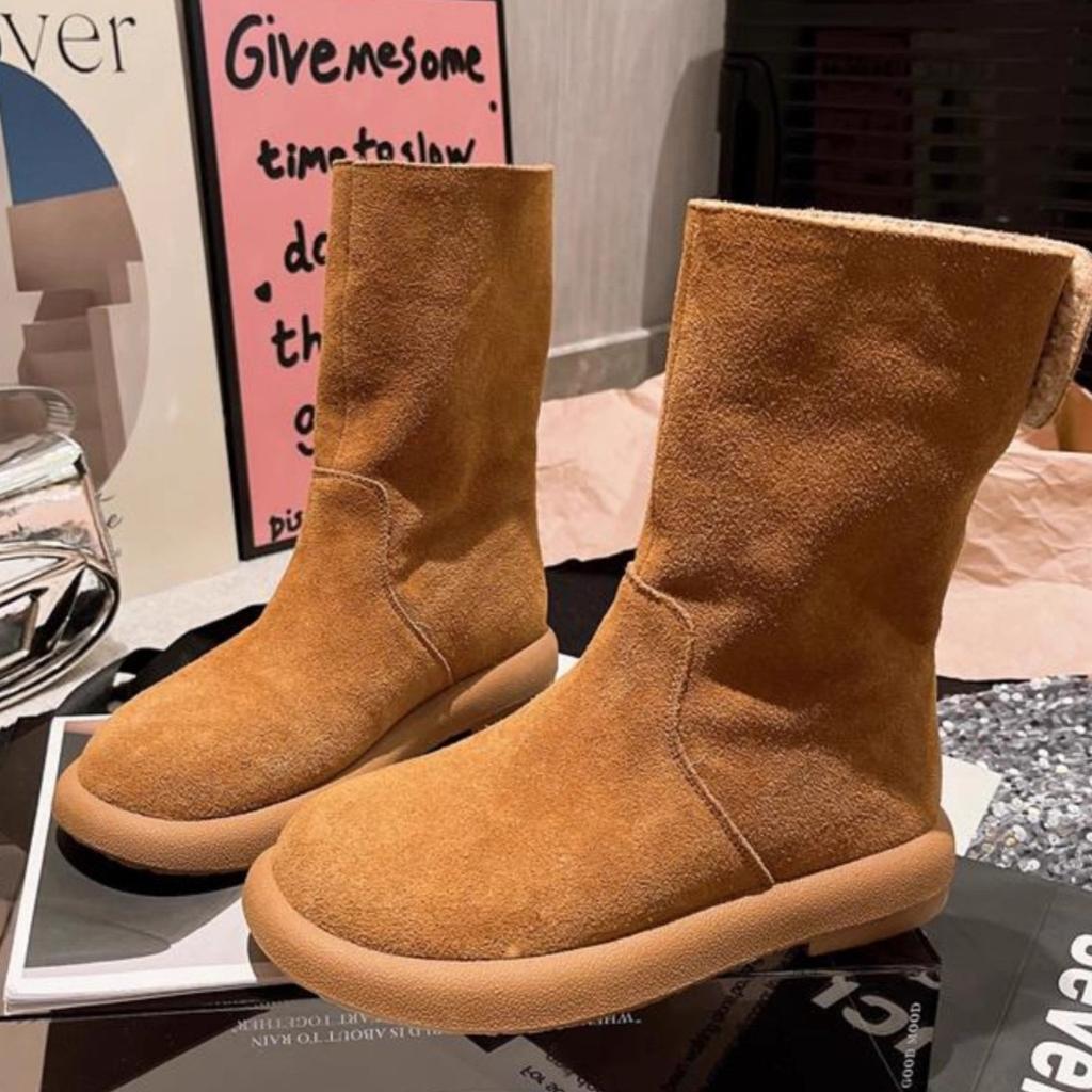 European matte leather lamb wool shoes lapel two wear snow cotton boots short boots thin little Boken women's shoes