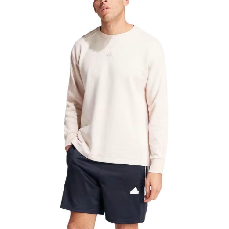 adidas All Szn French Terry 3-Stripes Garment Wash Crew Sweatshirt Putty Mauve Men Streetwear IR5255