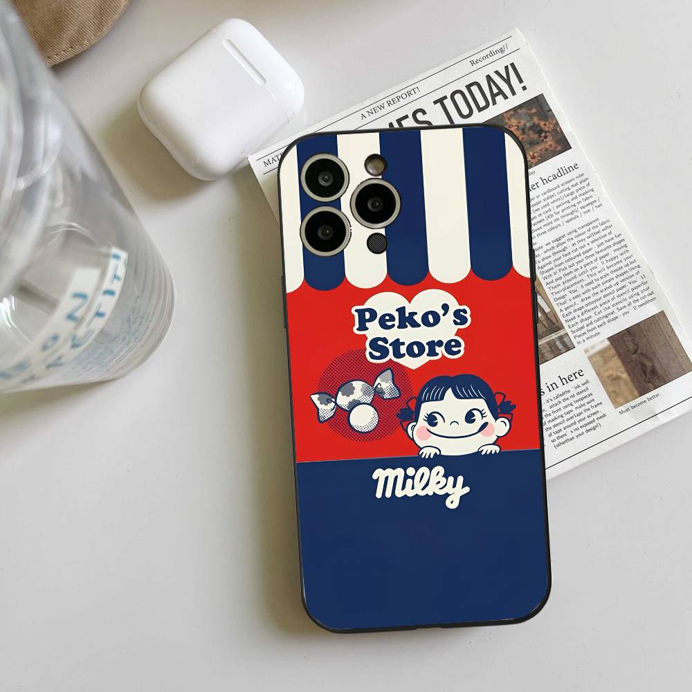 Fujiya Milky Peko-Chan Phone Case Black Silicone Soft Shell For IPhone 17 16 15 14 13 12 11 Air Pro Max Plus Hot Sale