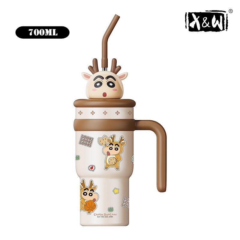 

X&W 700ML Crayon Shin-chan Insulated Cup 316 Stainless Steel Cute Straw Cup Tumbler Keep Cold& Hot Portable Car Mug Girl Gift 700ML коричневый