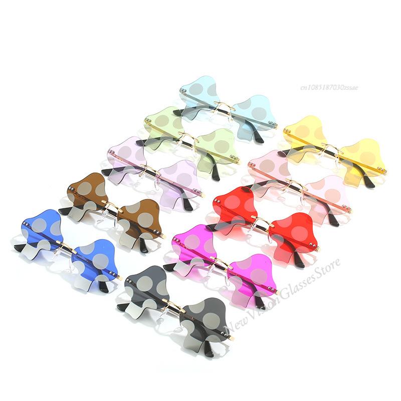 Okulary przeciwsłoneczne w kształcie grzyba Nieregularne bezramkowe okulary przeciwsłoneczne Modne zabawne okulary przeciwsłoneczne dla kobiet mężczyzn Impreza Cosplay Okulary