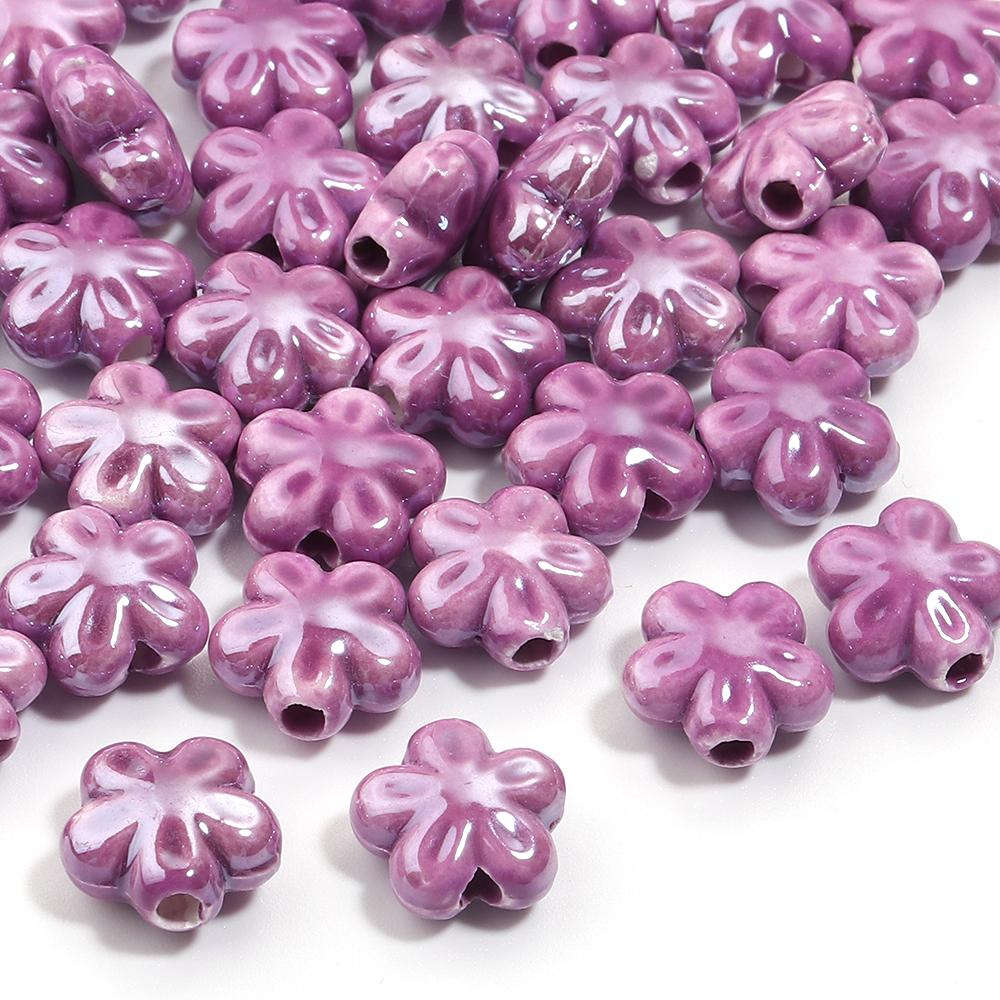 10pcs Colorful Cherry Blossoms Ceramic Beads Mini Flower Loose Spacer Beads For Jewelry Making DIY Bracelet Necklace Accessories