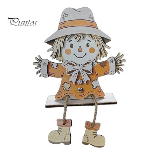 Handgefertigte Holz-Feiertags-Tischdekorationen Halloween Kürbis Vogelscheuche Schottische Hochlandrind-Figuren, Niedliche Hängende Bein-Ornamente, Langlebiges Erntedankfest