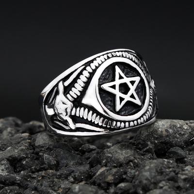 Vintage Stainless Steel Pentagram Rings Gothic Biker Jewelry For Men Women Devil Demon Party Gifts