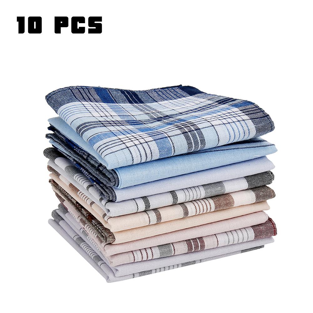 

10Pcs Cotton Handkerchiefs Soft Stripe Checkered Pattern Pocket Square Hankies Gentleman for Men Cotton Wedding Suit Handkerchie