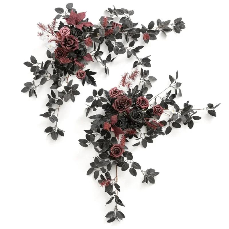 60CM Gothic Style Wedding Decoration Artificial Flower Chair Back Arch Flower Wedding Table Flower Banquet Room Red