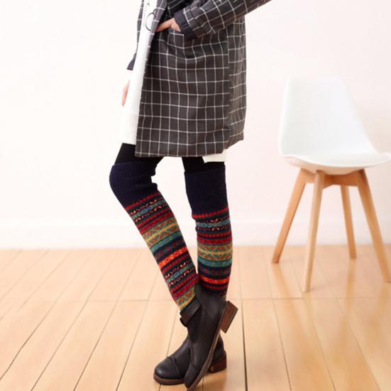 Loose Socks Knitting Warm Acrylic Fiber Stretch Bohemia Style Socks for Daily Life