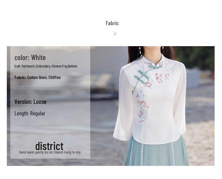 Republic of China Style Women's Retro Embroidered Cotton-Linen Hanfu Zen Tea Suit