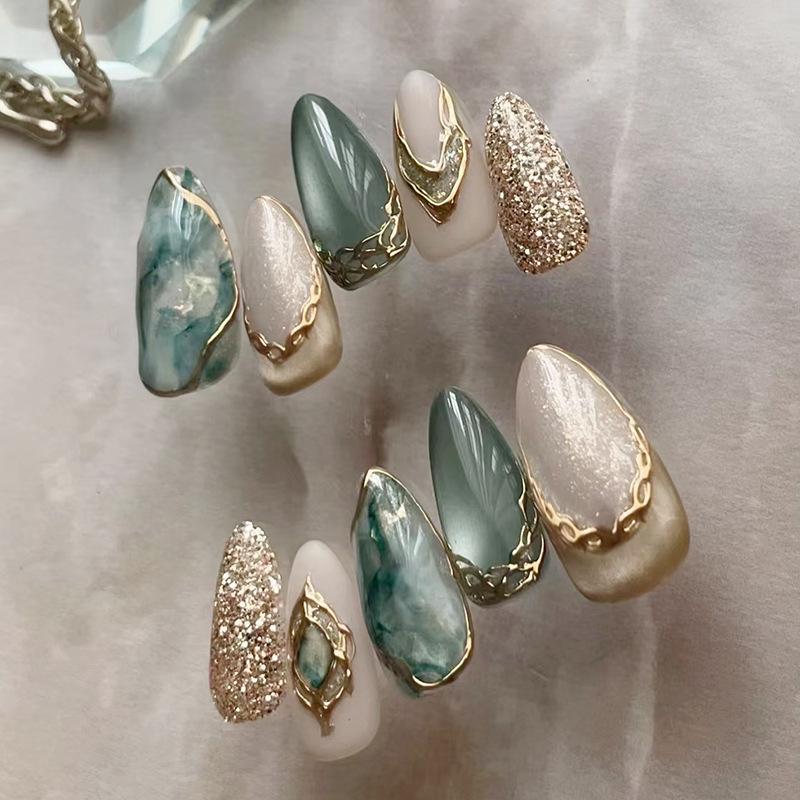 Kocie oko nieregularne złote rozmazane odpinana zbroja do noszenia 24 sztuki paznokci do wciskania