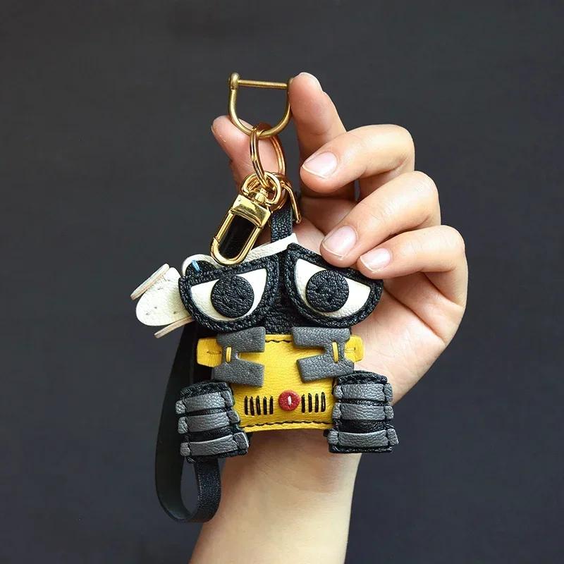 Handmade Leather Cute Robot Bag Charm KeyChain KeyRing Christmas Birhtday gifts