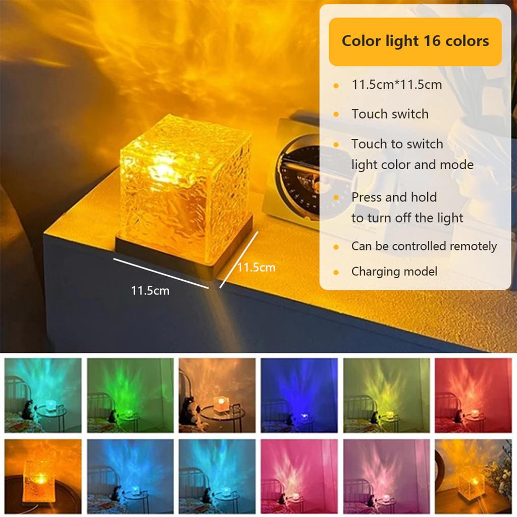 Square Led Rotating Water Ripple Light Sleeping Atmosphere Aesthetic Powered Multicolor With On Decor Nightlight Usb Desk Small