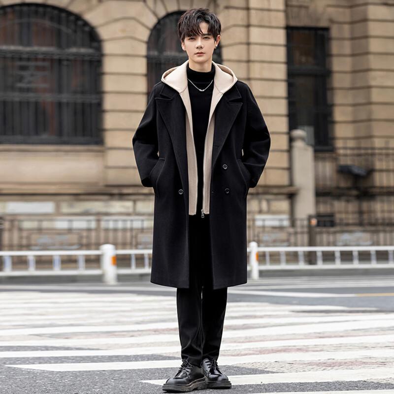 ROMON Men's Faux Two-Piece Mid-Length Overcoat