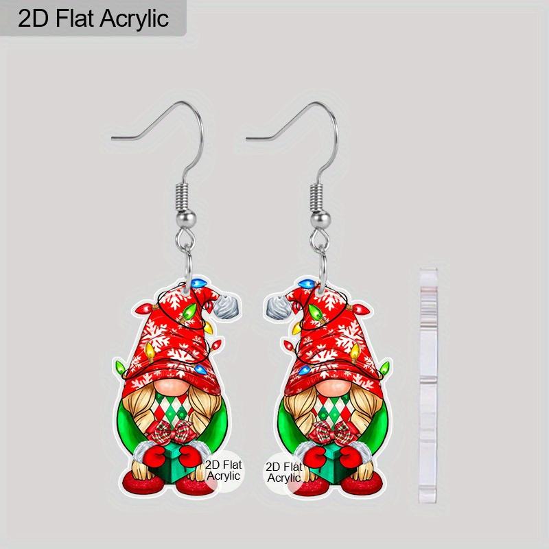 Christmas Gift Acrylic Women's Fashion Drop Earrings, Cute Take A Gift Gnome Shape Design Earrings Jewelry for Holiday Party Wear