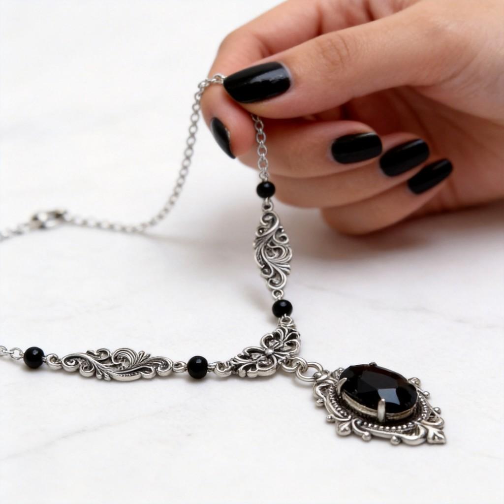 Gotische Rose Viktorianischer Stil Anhänger Halskette Mit Zinklegierung Charme Für Gotischen Modeschmuck