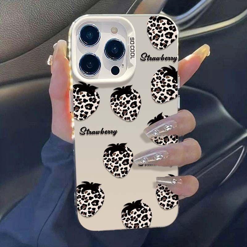 Leopard Print Strawberry Is Suitable for Apple 15plus European and American 16promax Mobile Phone Case Iphone14 Creative 13 Niche 12