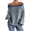 Women Sweater Off Shoulder Oversized Long Sleeve Knit Pullover Top Loose Fit Striped Print Soft Stretchy Knitting Tops
