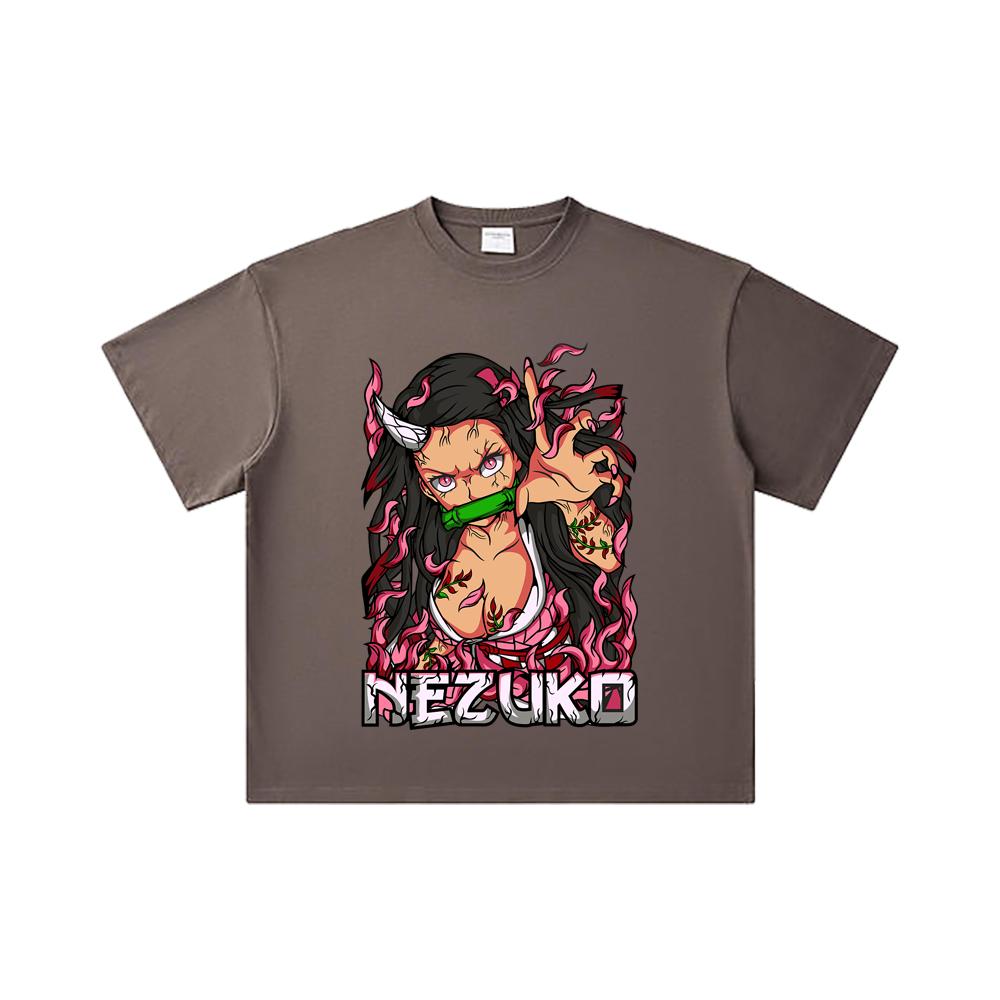 260 GSM Double Yarn 32 Count 100% Cotton Demon Slayer V73 Nezuko Print Unisex Heavy Cotton T Shirt