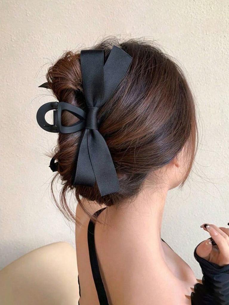 1 Pc Satin Black Hair Claw Elegant Hair Clips Accessories Valentines,Claw Clips,Hair Jaw Clip,Hair Clutch, Casual