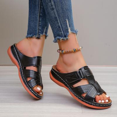 Mode Zomer Dames Sleehak Sandalen Premium Orthopedische Sandalen met Open Teen Vintage Antislip Leer Casual Dames Platform Retro Schoenen