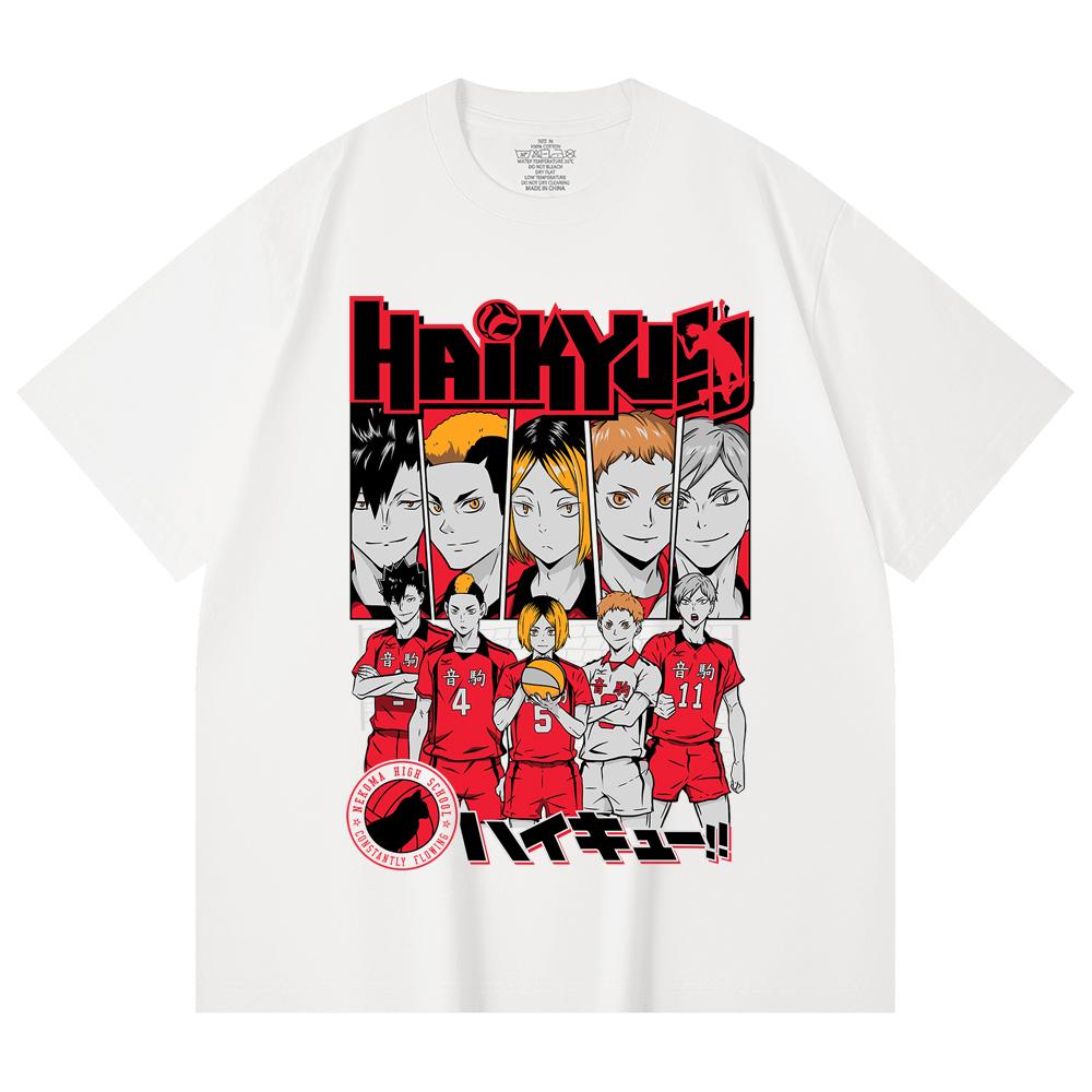 230 g/m² 100% Baumwolle Haikyu V8 Nekoma High Druck Unisex Schweres Baumwoll-T-Shirt