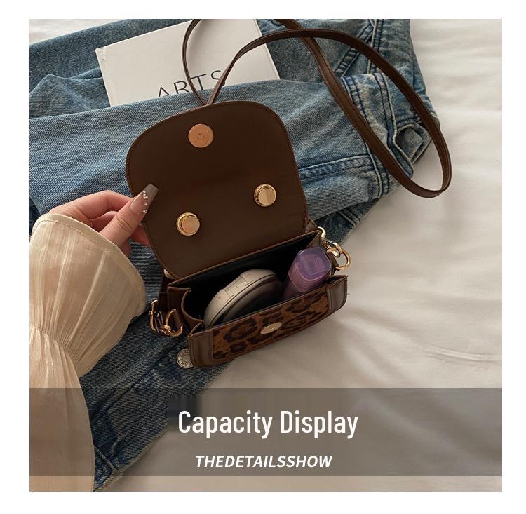 Korean Style Leopard Print Girls' Shoulder Bag - Cute Cat Design Fashionable Crossbody Handbag