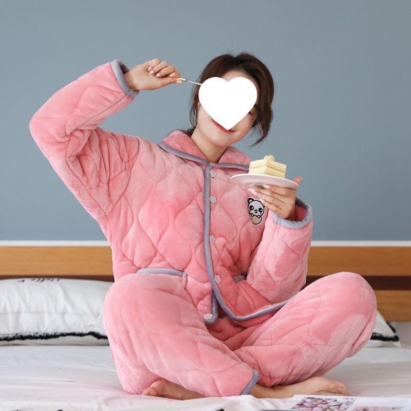 Dámské pyžamo třívrstvé zesílené a roztomilé zimní lze nosit velká velikost teplé polstrované domácí oblečení