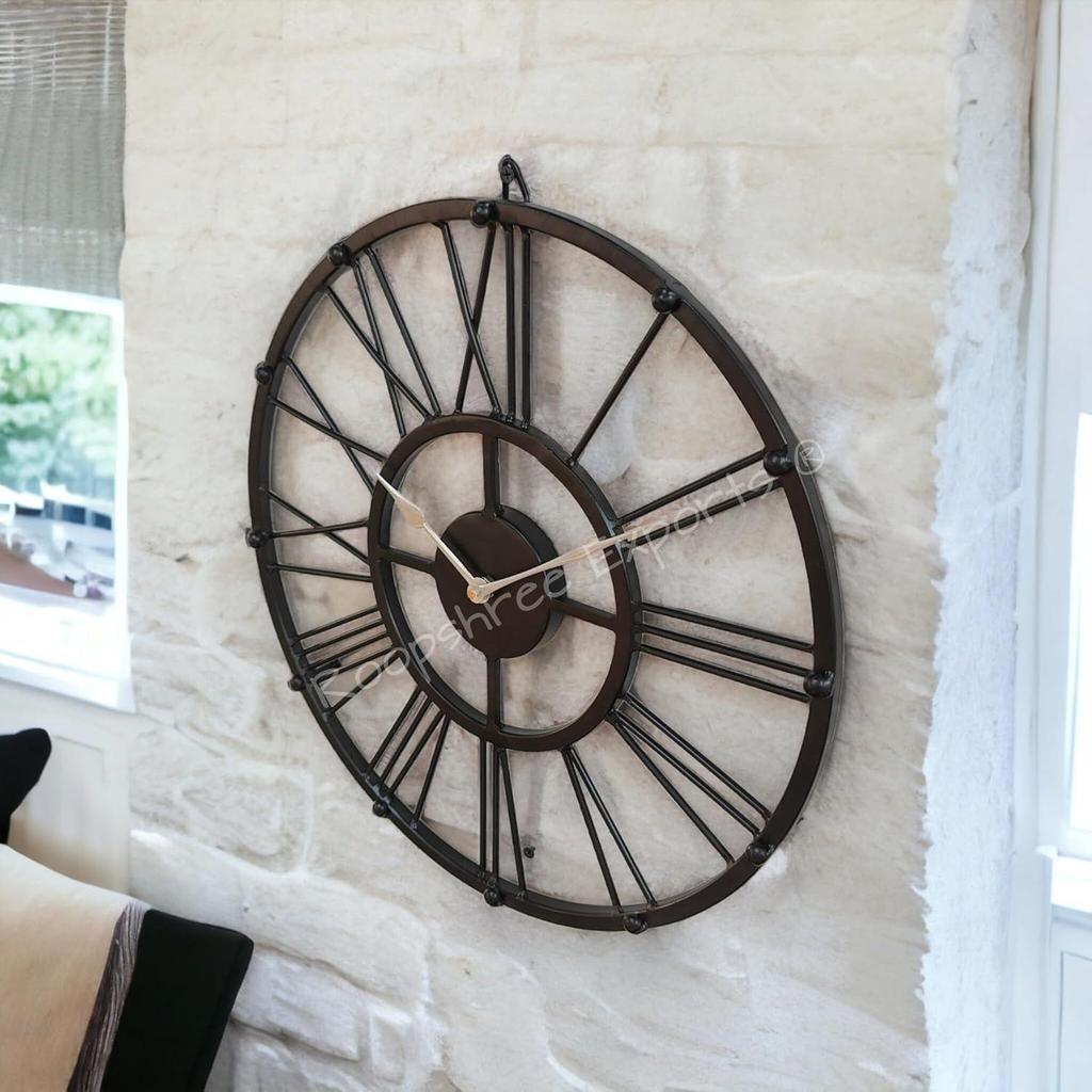 Clock Iron Abstract Analog Wall Clock (38 Cm, Black)