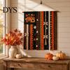 Seasonal Festival Gift Halloween Rag Banner, Orange Black Skull Ghost Pumpkin Hanging Decoration, Rustic Theme Banner Fabric Stripe for Front