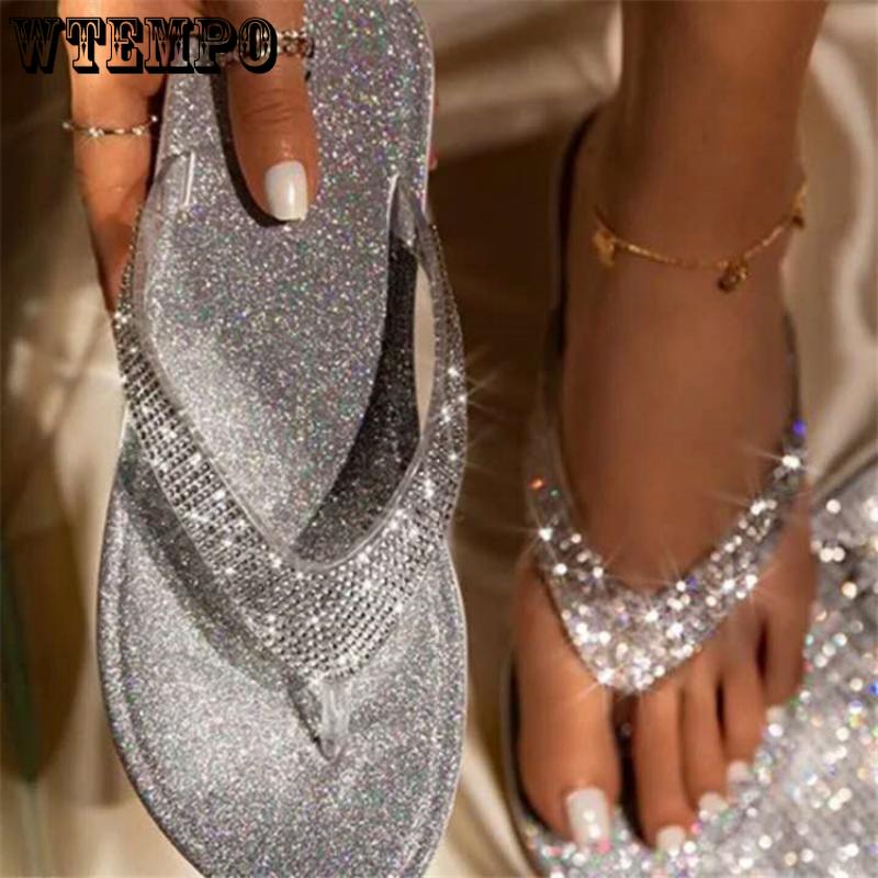 WTEMPO Women Summer Rhinestone Slip On Casual Open Toe Flat Soft Bottom Slippers Girl Flip Flop Wholesale Dropshipping