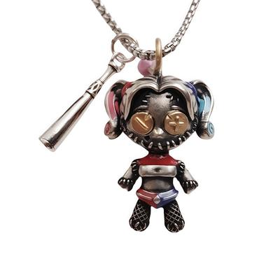 [Kidneybohne] Hexenbohne Puppe Joker Anhänger Halskette für Männer und Frauen, 925 Silber Gothic Hip Hop Böser Paar Anhänger, Halloween Clown Maske Punk