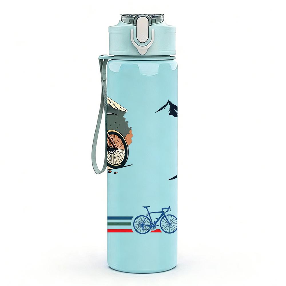 1PC Bike Mountain Bird Silhouette Layout 750ml Color Plastic Water Bottle Leakproof Flip Straw Lid For Sports Office Home Use