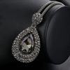 Vintage Long Chain Pendant Necklace For Women Fashion Gray Water Drop Crystal Sweater Chain Party Jewelry Gift