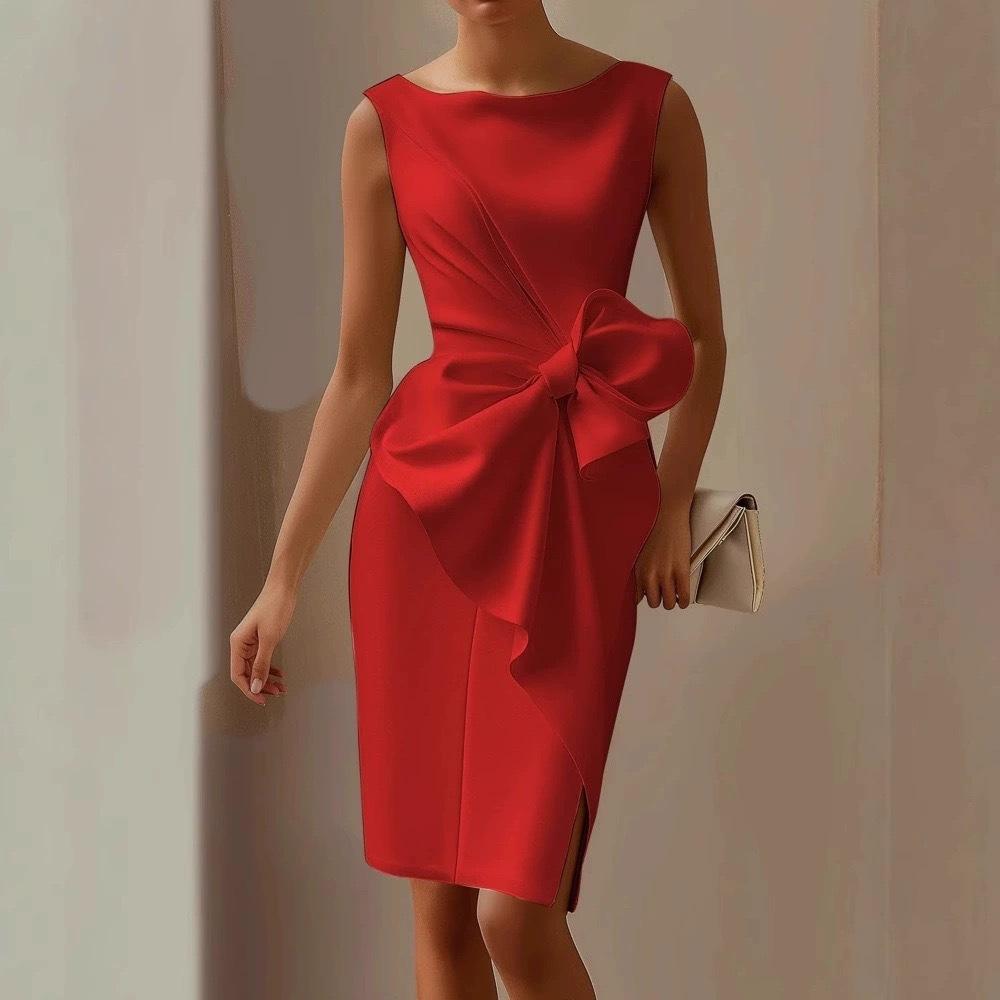 TIFICY Women's Fashion Summer Spring Solid Color Print Sleeveless O-Neck Loose Waistline Casual Dresses