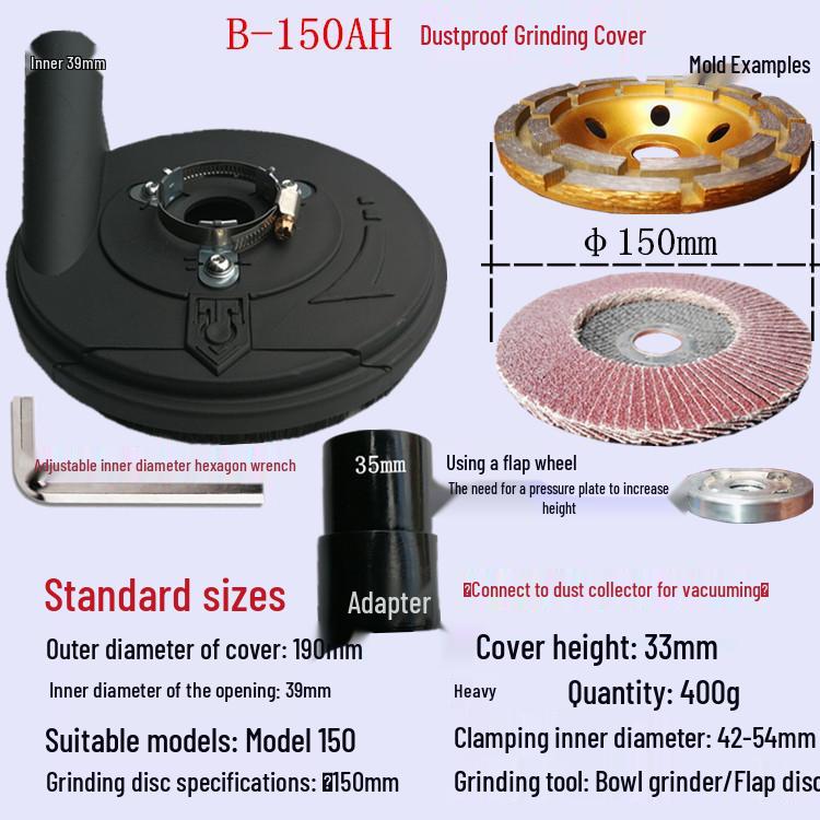 6-Inch Dustless Angle Grinder Vacuum Cover for Concrete and Stone Grinding