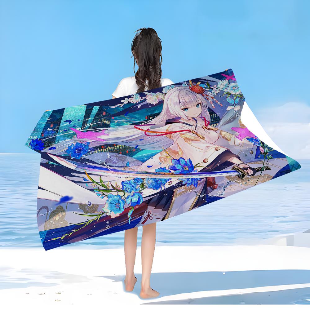 Azur Lane Beach Towel Cartoon Cute Summer Kids Large Bath Pool Beach Towel Microfiber Absorbent for Swimming Travel