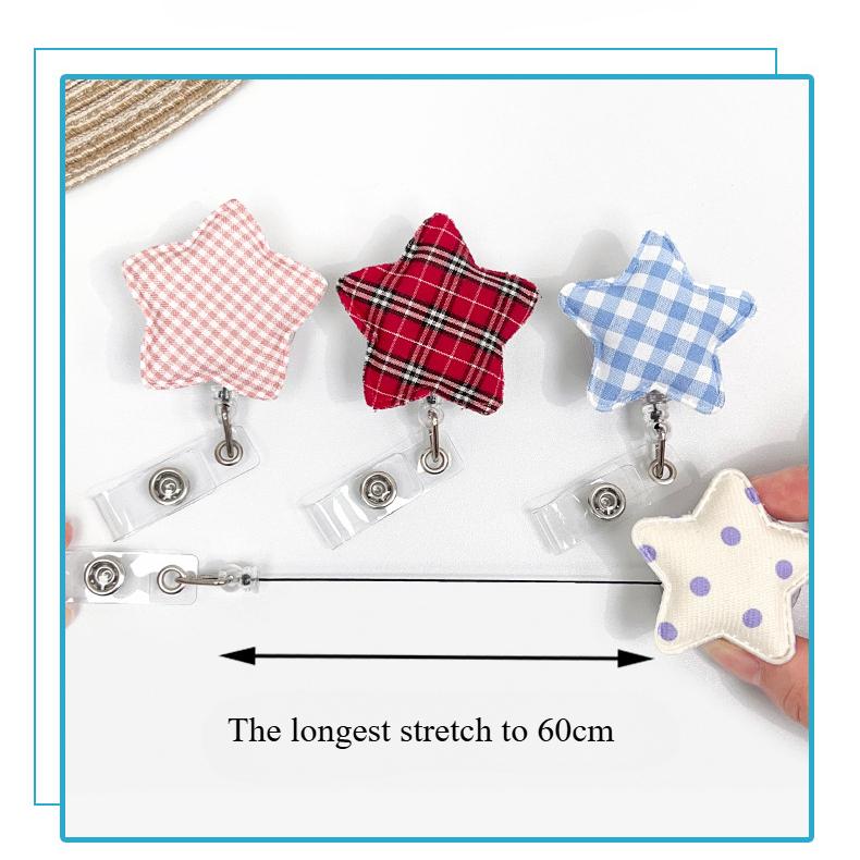 Carretel Retrátil para Crachá Estrela Xadrez para Estudantes Enfermeiras Retrátil Trabalhador Mulheres Porta-Identidade Escola Cordão Clipe Cartão de Trabalho Médico Clips de Puxar