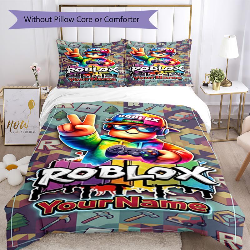 Roblox 270 Personaliza tu nombre Juego de Ropa de Cama Transpirable Funda Nórdica con Fundas de Almohada Decoración del Hogar Regalo de Cumpleaños