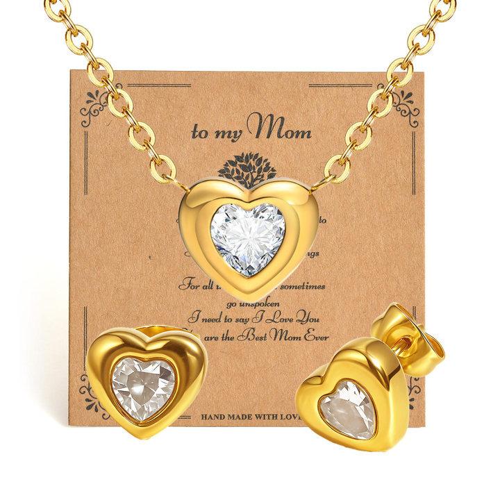 Vnox Radiant Heart Cubic Zirconia Stud Earrings For Women,Stainless Steel Earring Necklace Set,Fashion Jewelry Mother's Day Gift