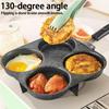Non Stick 3 4 Hole Egg Frying Pan Wooden Handle Multi Section Skillet for Home Breakfast or Burger Making