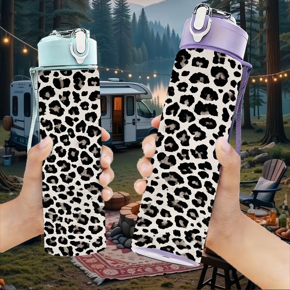 1PC Leopard Skin Animal Spot Pattern Print 750ml Color Plastic Sports Water Bottle Leakproof Flip Straw Lid Suitable for Sports Office Home Use