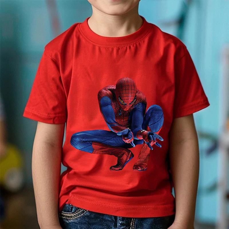 Tendencias de Moda Estampado de Dibujos Animados Anime Spider-Man Ropa para Niños y Niñas Camiseta en Verano Ropa Infantil Manga Corta