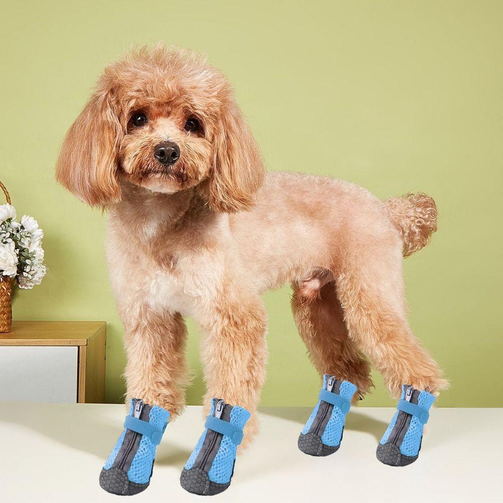 4Pcs Breathable Dog Mesh Shoes Anti-slip Dog Walking Boots Fashion Dog Footwear  Four Seasons