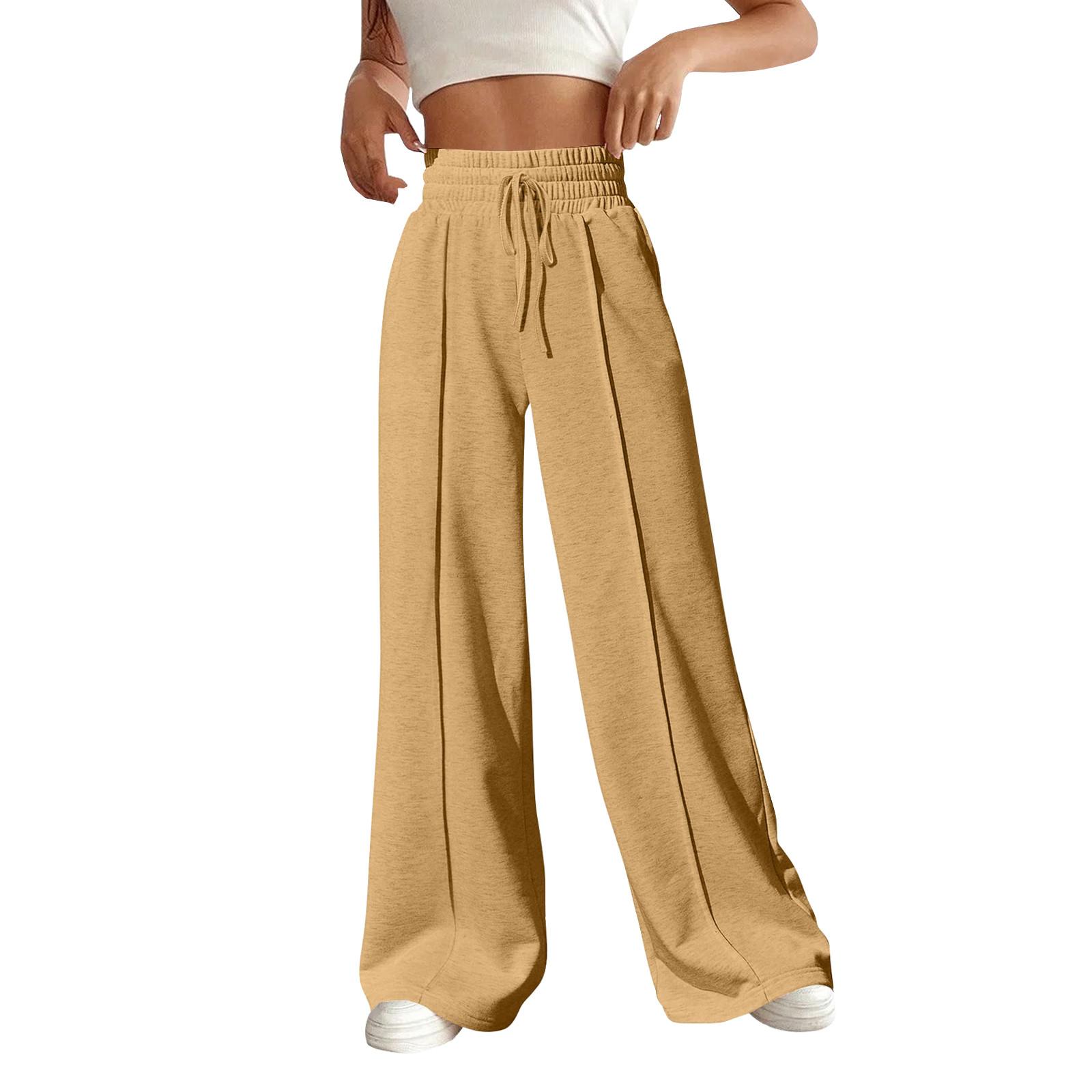 

Женские модные однотонные широкие брюки с высокой талией и шнурком, повседневные спортивные штаны L жёлтый