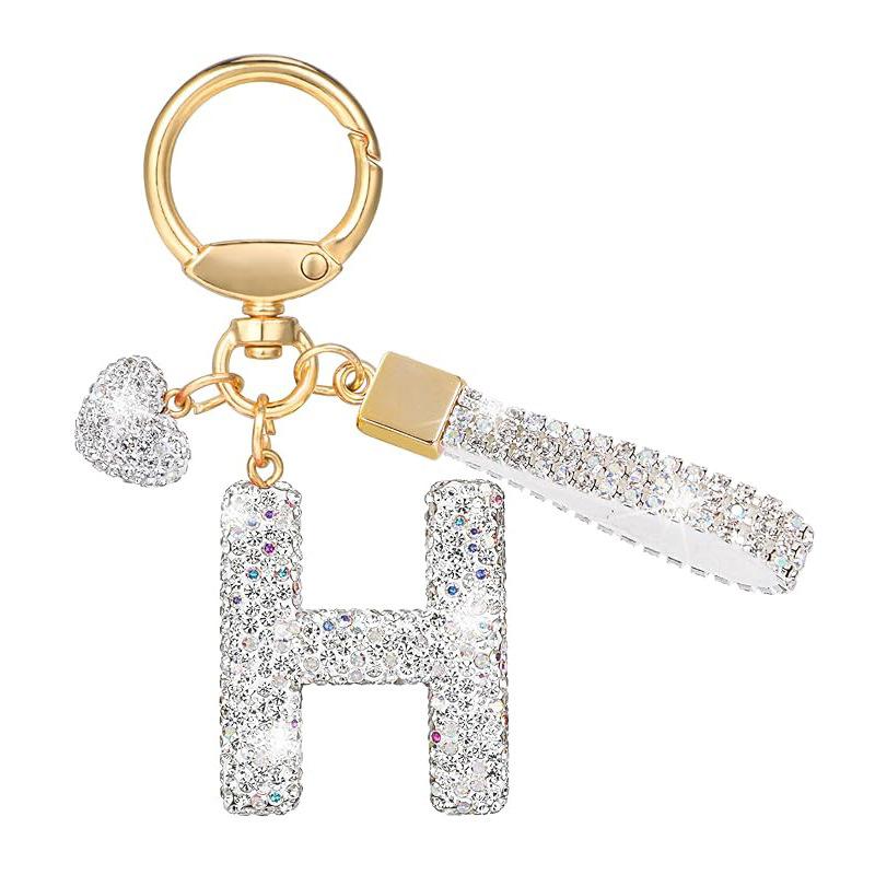 White Initial Keychain Shiny Cute A-Z Letter Key Chain Backpack Car Key Accessories Lanyard Couple Name Letter Pendant Gift
