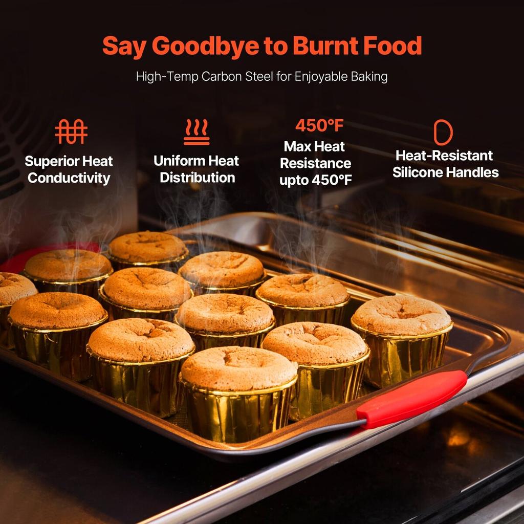 Baking Pan Set 3-Piece Nonstick Carbon Steel Set with Silicone Handles